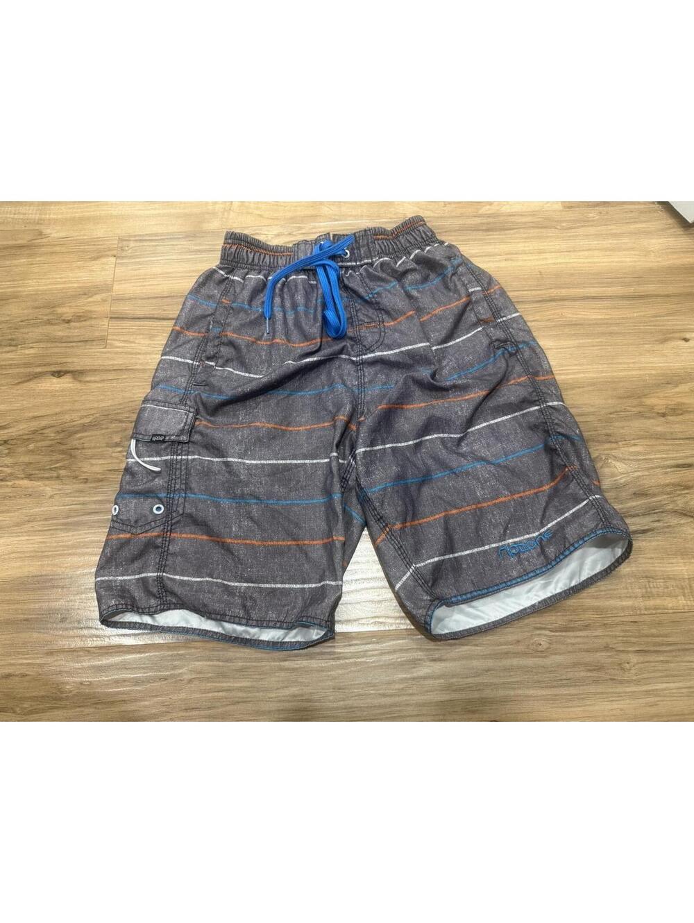 Ripzone Swim Trunks Mens Medium Gray Striped Board Shorts Mesh Lined Swimwear